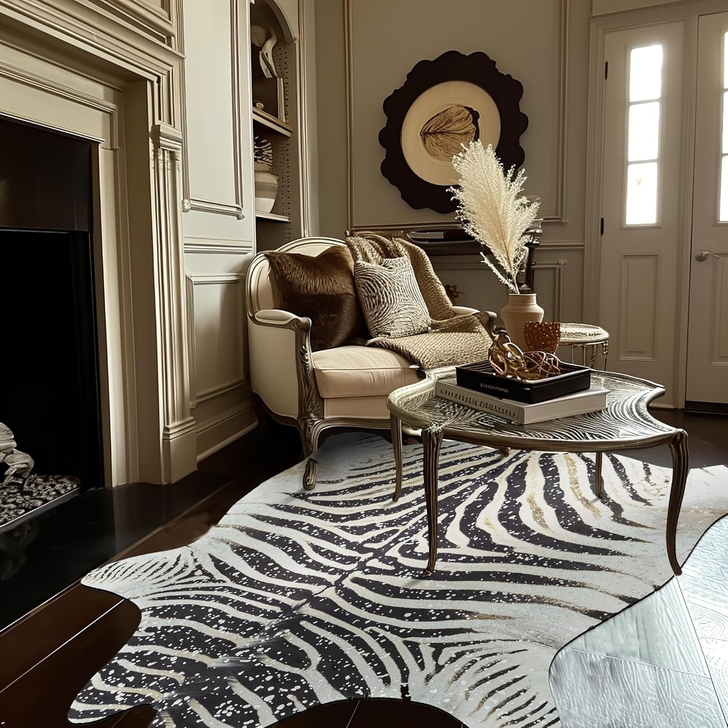 Zebra Print Area Rug Faux Skin Cowhide Animal Mat Faux Suede Indoor Floorcover