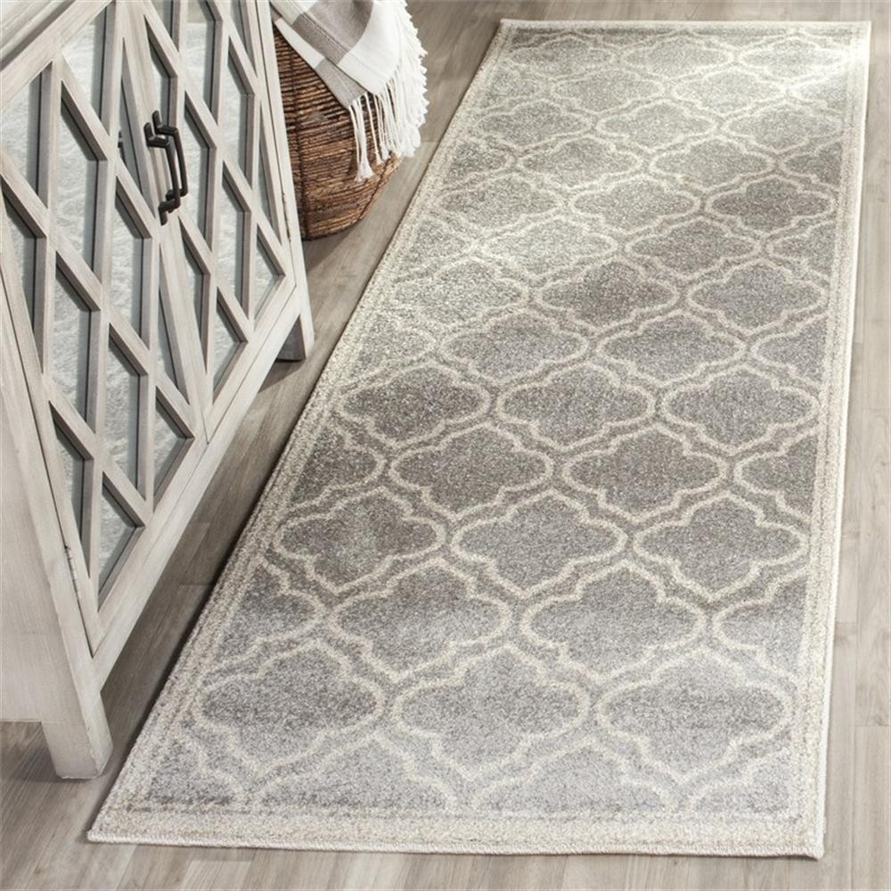 Pemberly Row Polypropylene Light Grey Indoor Outdoor Rug – 2’3″ x 13′