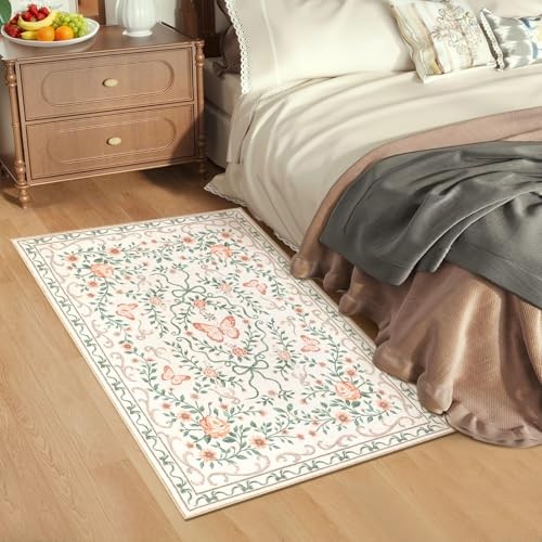 2×3 Floral Area Rug Non Slip Entryway Mat Low Pile Stain Resistant Butterfly