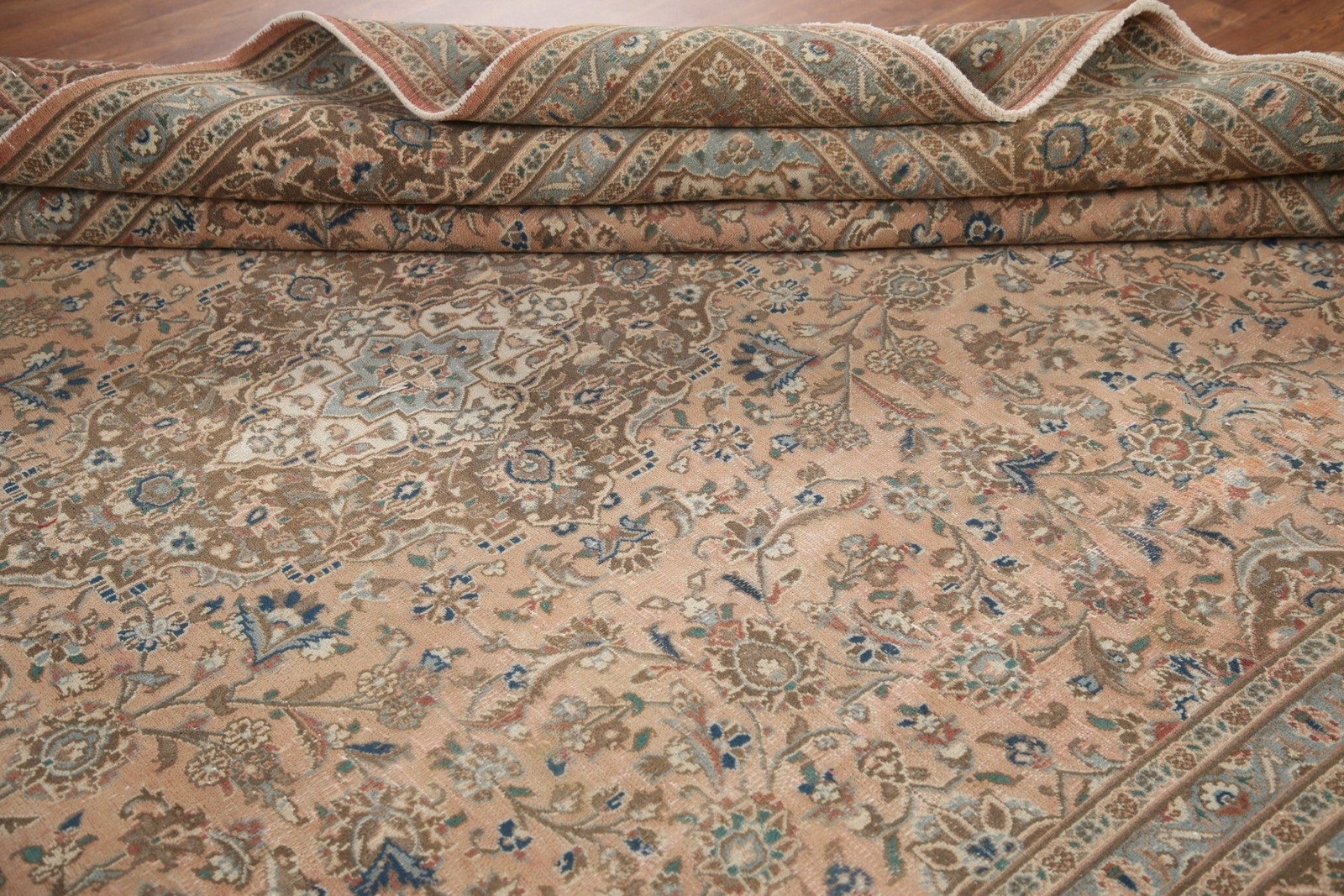Floral Traditional Living Room Muted Rug 10×12 Handmade Wool Vintage Carpet