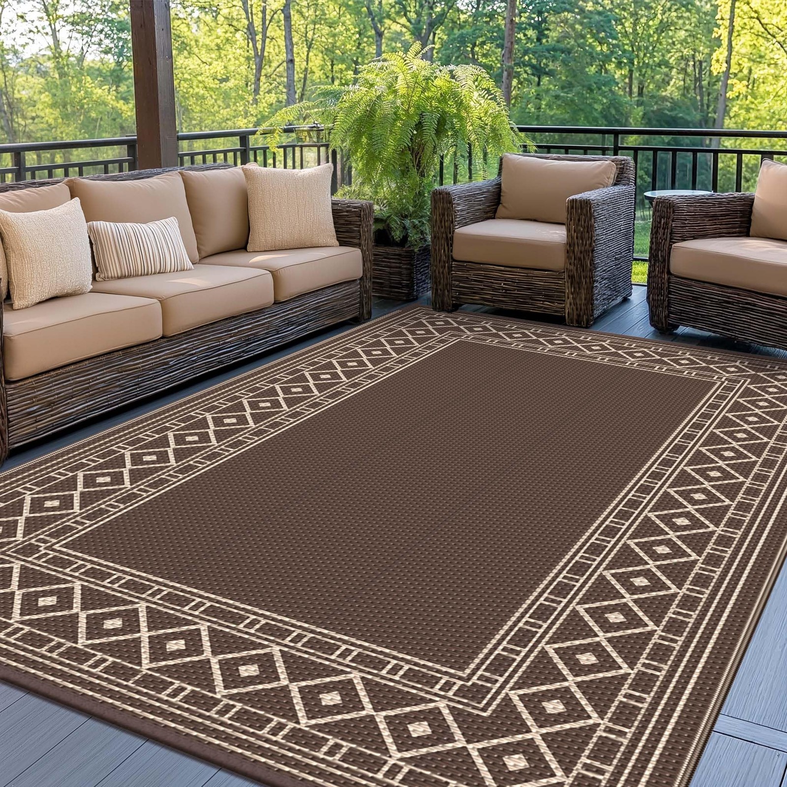 Outdoor Rug Waterproof for Patio Decor, 5’x8′ Reversible Plastic Straw Rug Ca…