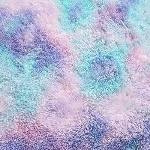 Rainbow Furry Shag Rug for Kids & Nursery — Cozy, Non-Slip, 2×3