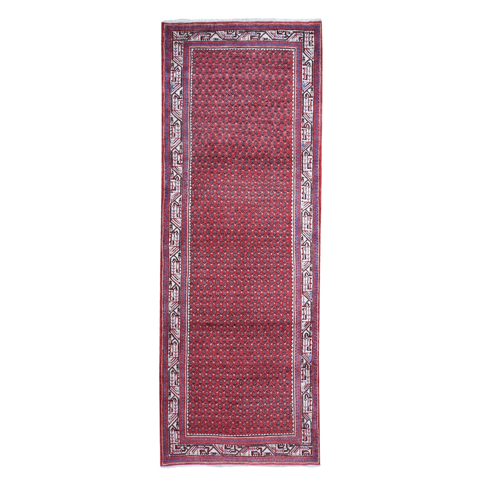 3’8″x9’9″ Red New Farsian Saroogh Pure Wool Wide Runner Hand Knotted Rug R59666