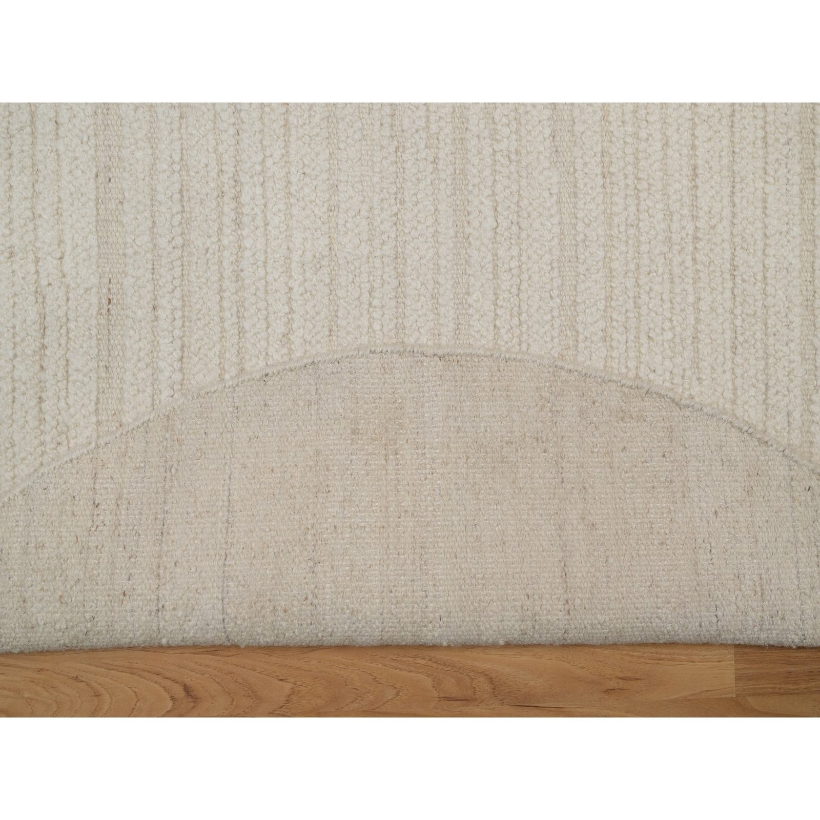 5’x5′ Ivory Hand Knotted Modern Piled Flat Weave Textured Natural Wool Round Rug