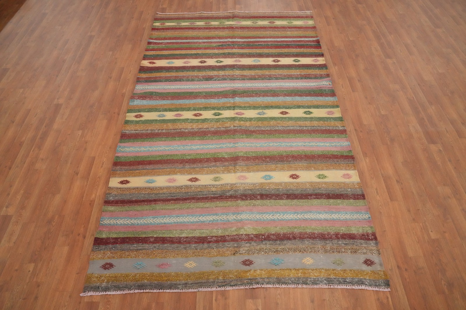 Kilim Turkish Area Rug 5×9 Vegetable Dye Oriental Striped Flat-weave Carpet