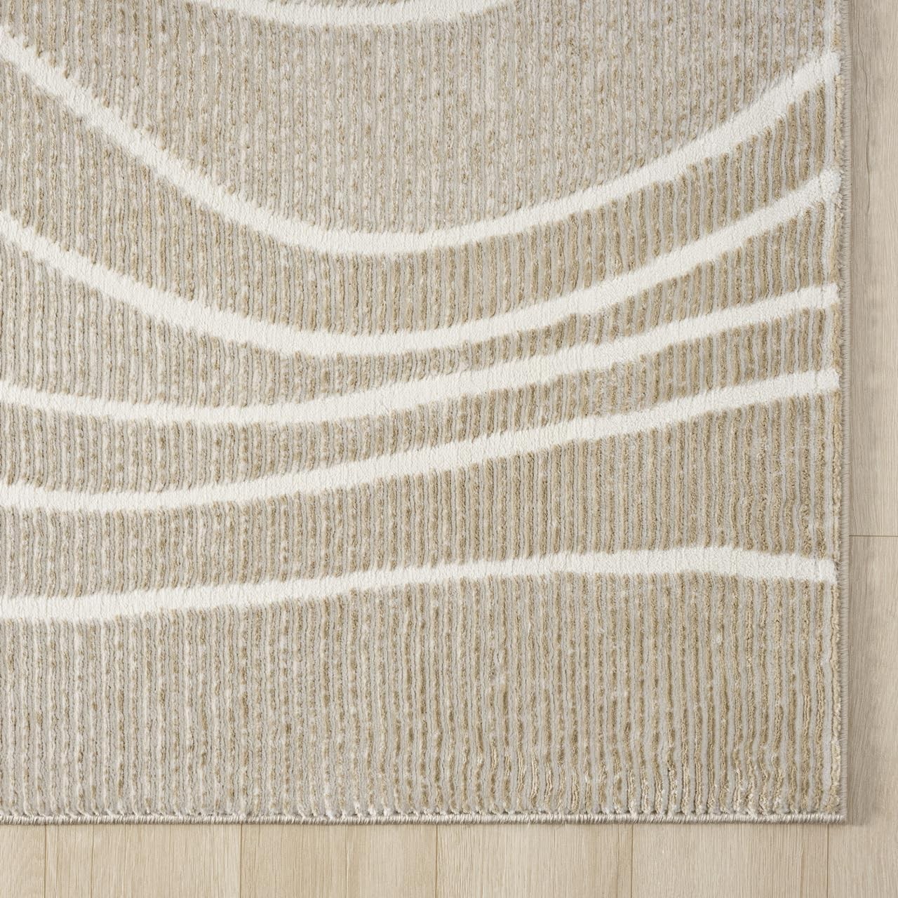 Modern Geometric Wavy Area Rug – Cream, 5′ x 8′ – Chunky, Plush and Soft