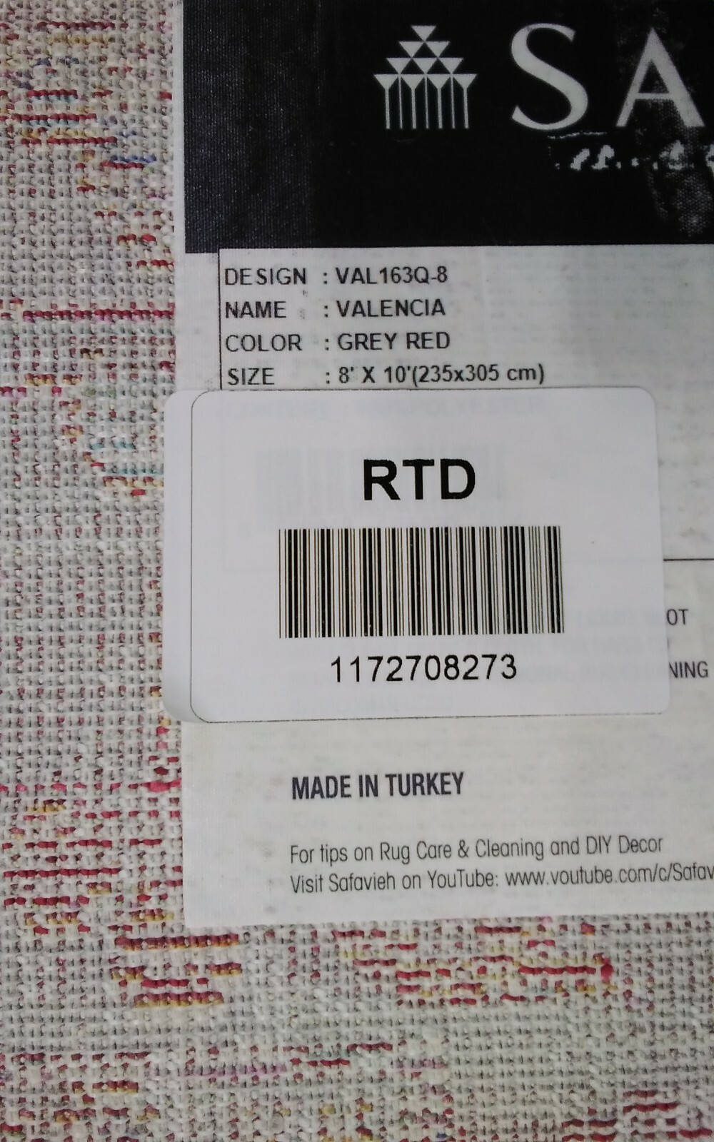 GREY / RED 8′ X 10′ Back Stain Rug, Reduced Price 1172708273 VAL163Q-8