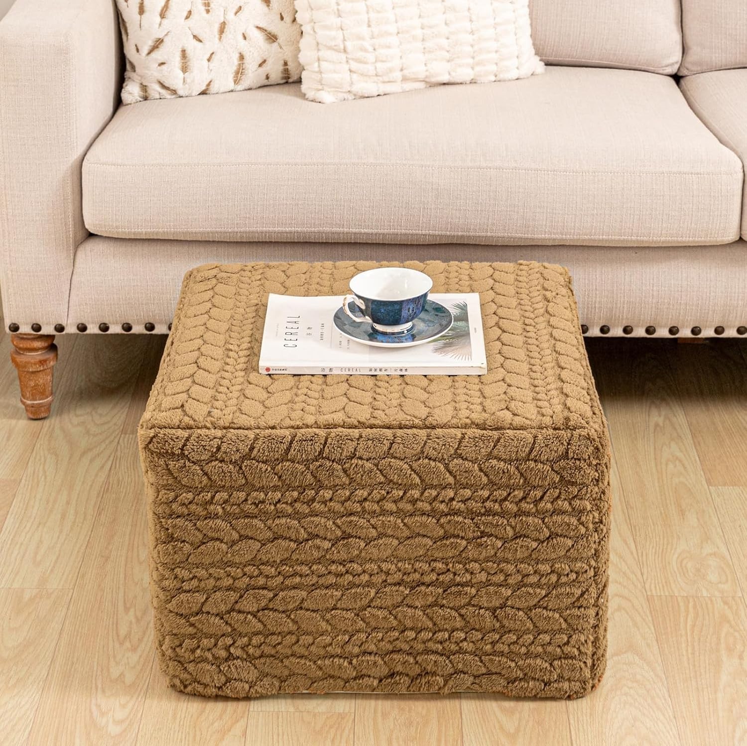 20x20x14 Inches Fluffy Square Pouf Ottoman – Plush Furry Boneless Ottoman Foot
