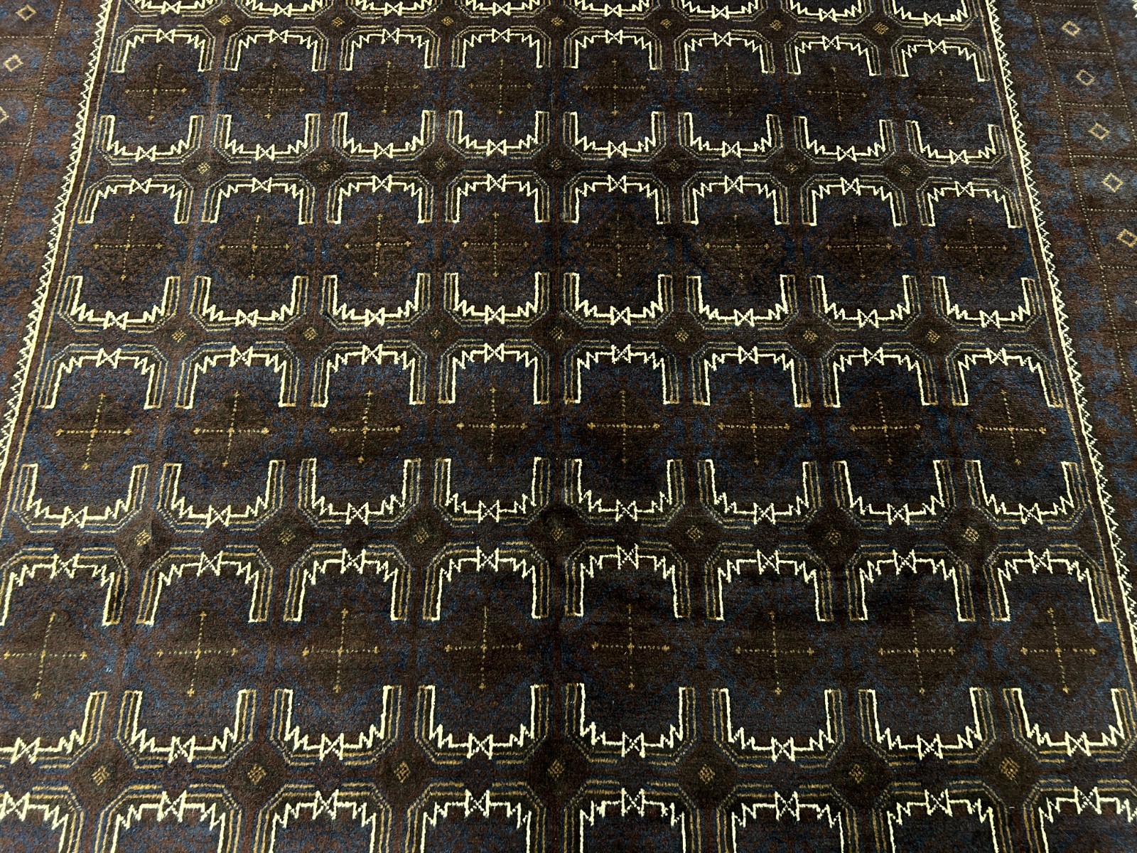 7’1 x 11’2 Ft Distinctive Afghan Baluchi Wool Rug Dark Brown Blue Geometric Rug