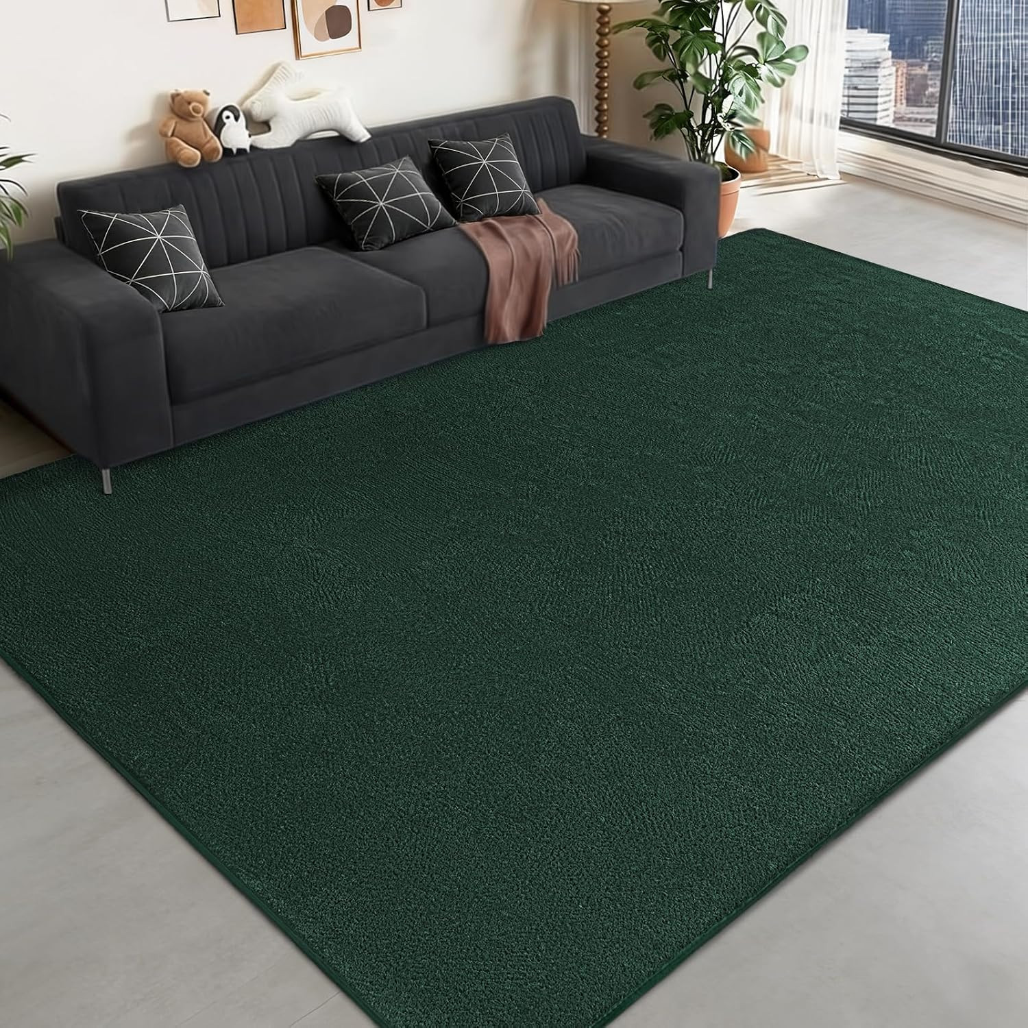 Large Area Rugs for Bedroom Living Room – 6X9 Feet Ultra Soft Dark Green Rug Thi