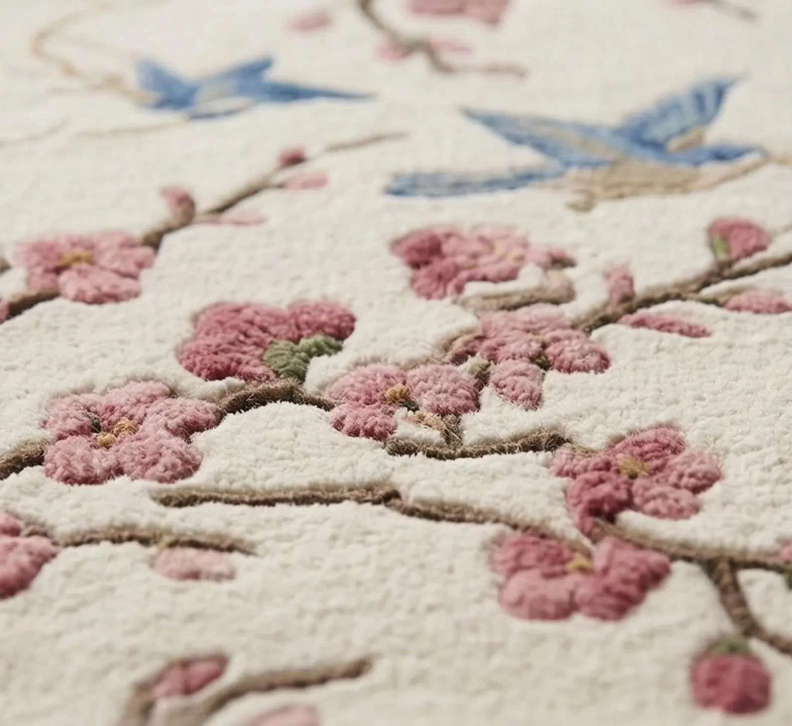 Chinoiserie Botanical Carpet Hand Tufted Elegant Sakura Blossom Sanctuary Rug