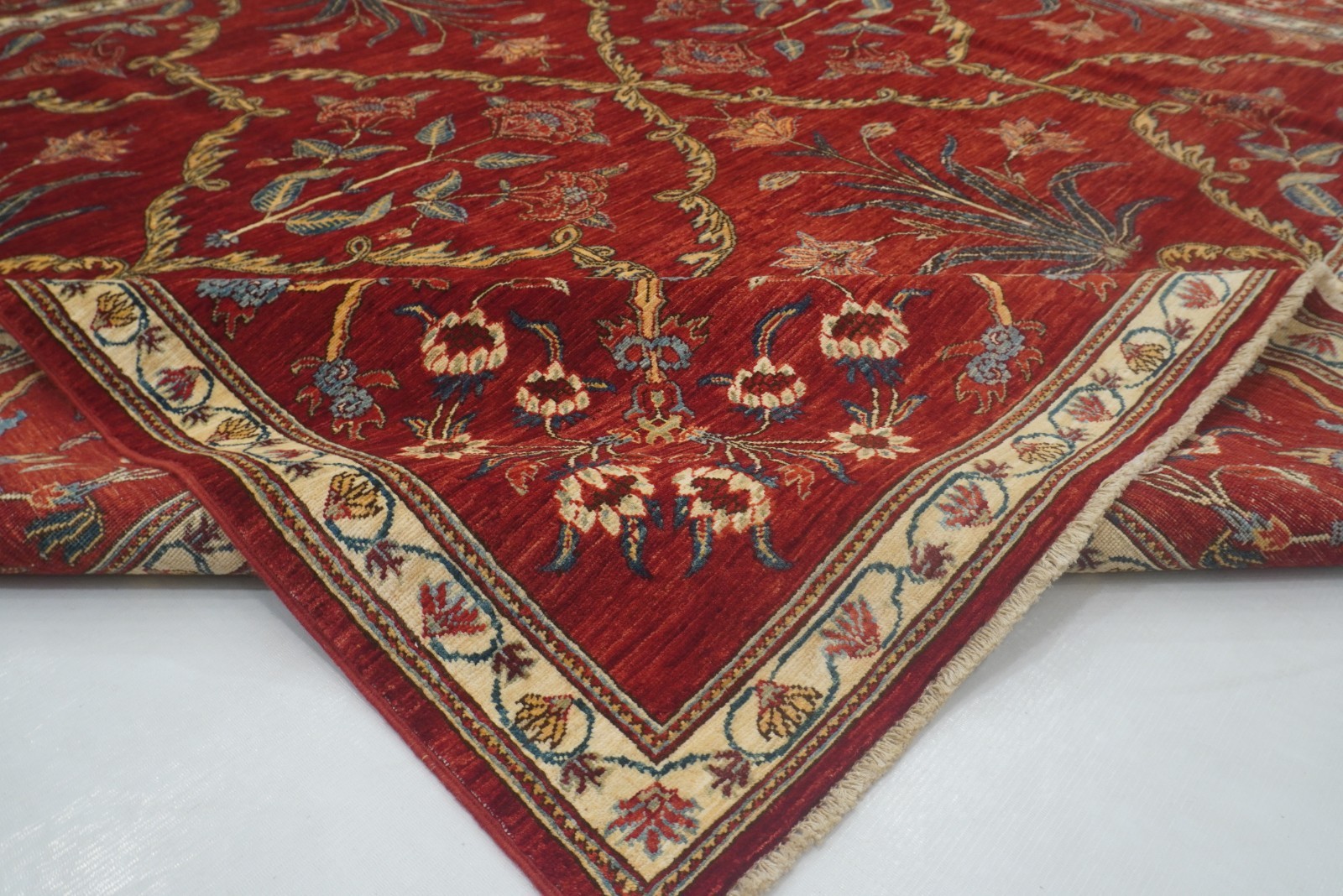 8×8 ft Red Afghan Fine Hand Knotted Traditional Oriental Square Rug