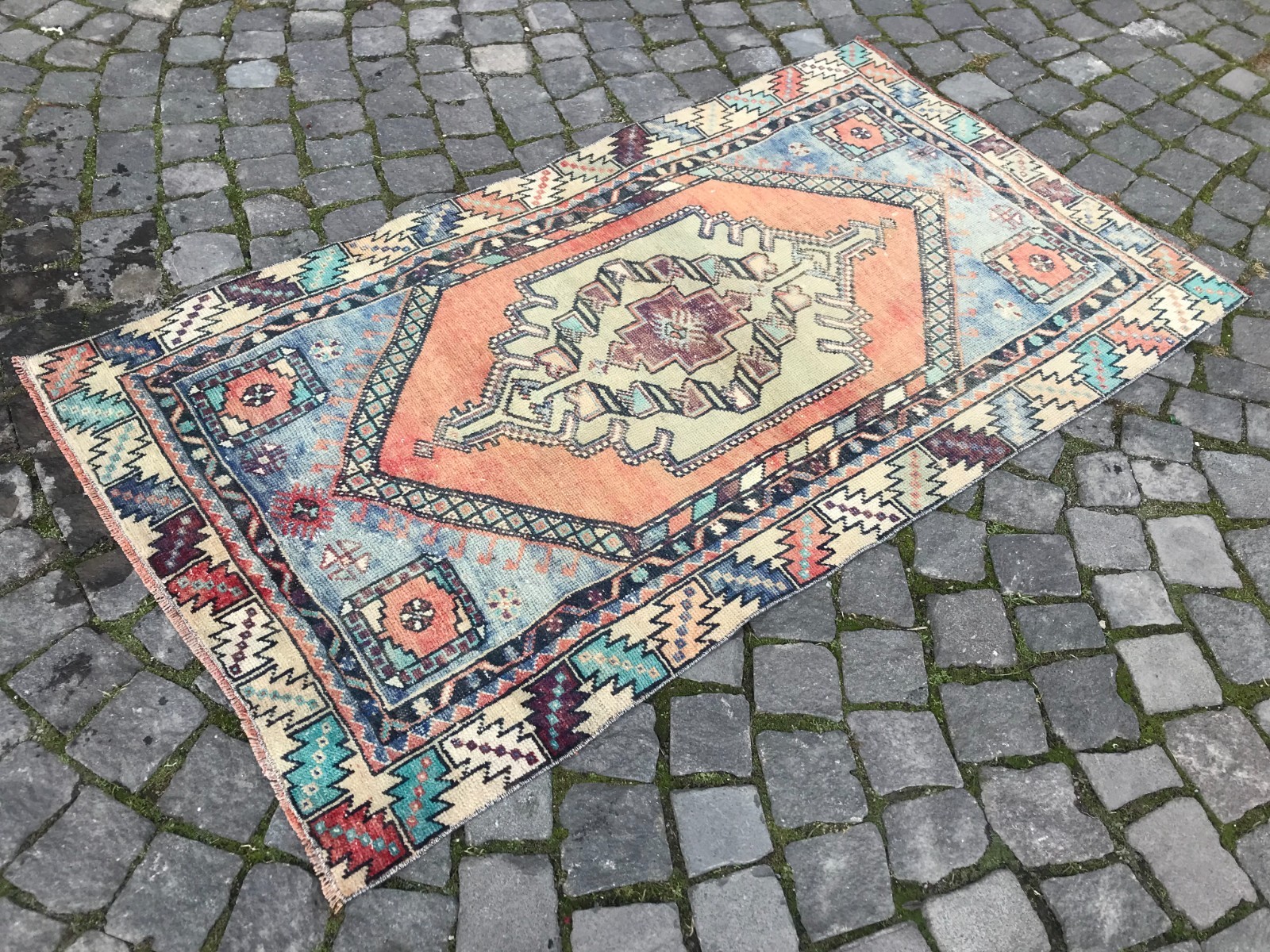 Bohemian Area Rug Handmade Wool Rug Turkish Vintage Traditional Rug 2,9 x 5,2 ft