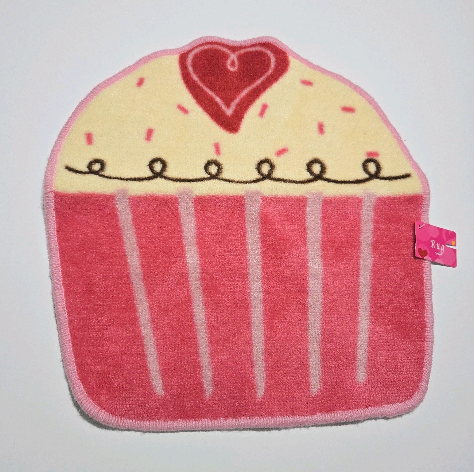 Cupcake Shaped Small Rug Pink Red Heart Decorative Mat Dainty Coquette 16″ X 18″