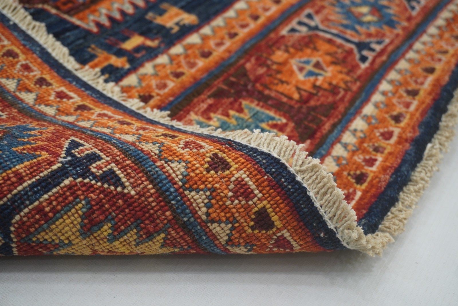 6×9 ft Navy Blue Samarkand Afghan Hand Knotted Wool Tribal Rug