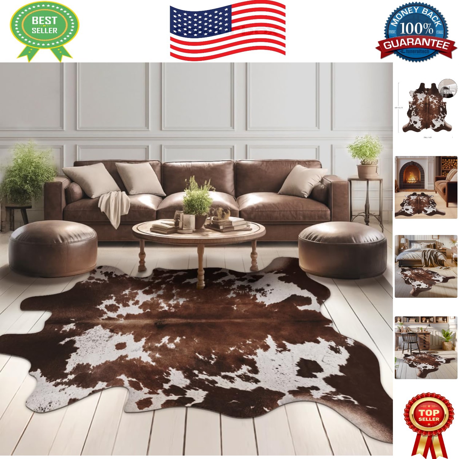 Versatile 4.6×5.2ft Faux Cowhide Rug – Stylish Cow Print for Cozy Spaces