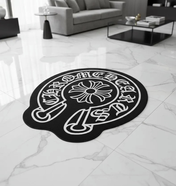Chrome Hearts Black White Geometric Custom Shaped Area Rug 24 inch