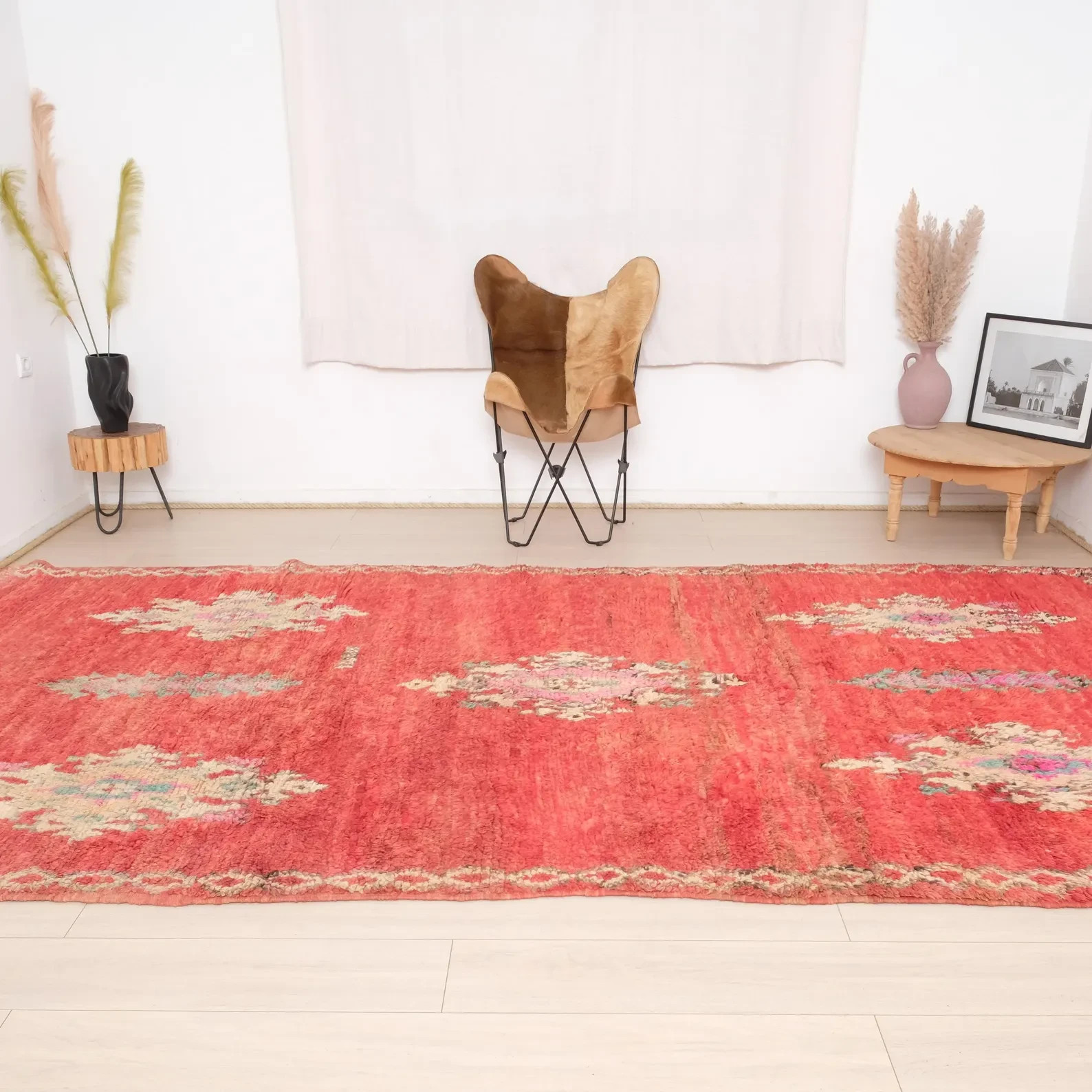 Moroccan Berber Rug 8×10 Beni Ourain Red Hand-knotted Wool Carpet Living Room