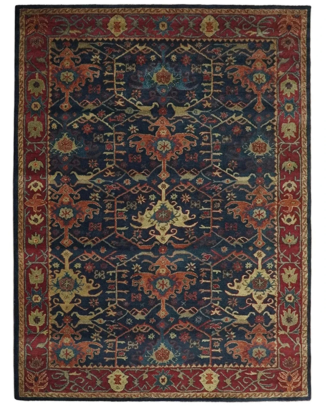 Multi Blue Traditional Handmade Tufted 100% Wool Area Rugs & Carpets