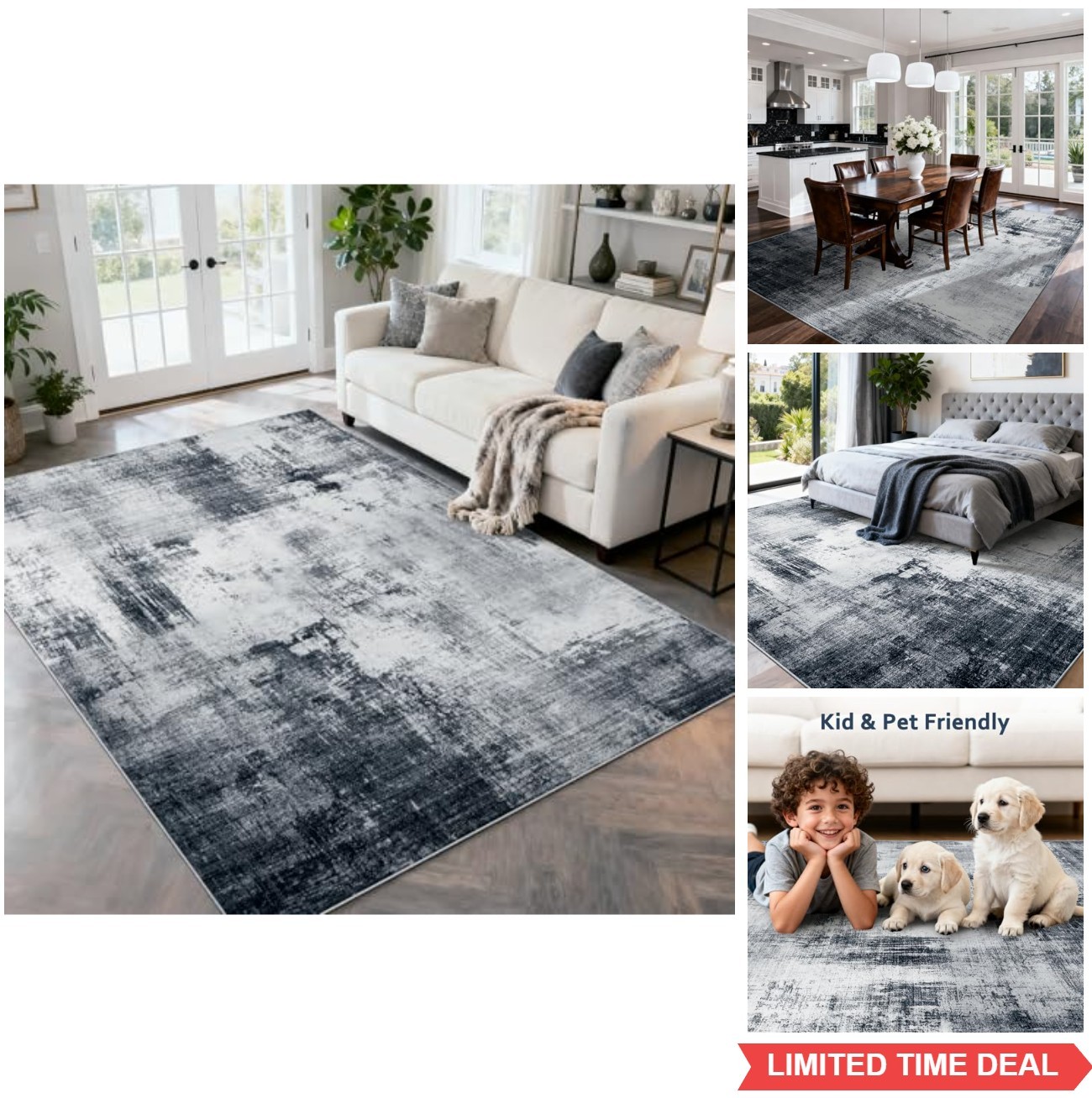 Abstract Area Rug 5×7 Washable Modern Living Room Non Slip Stain Resistant Faux