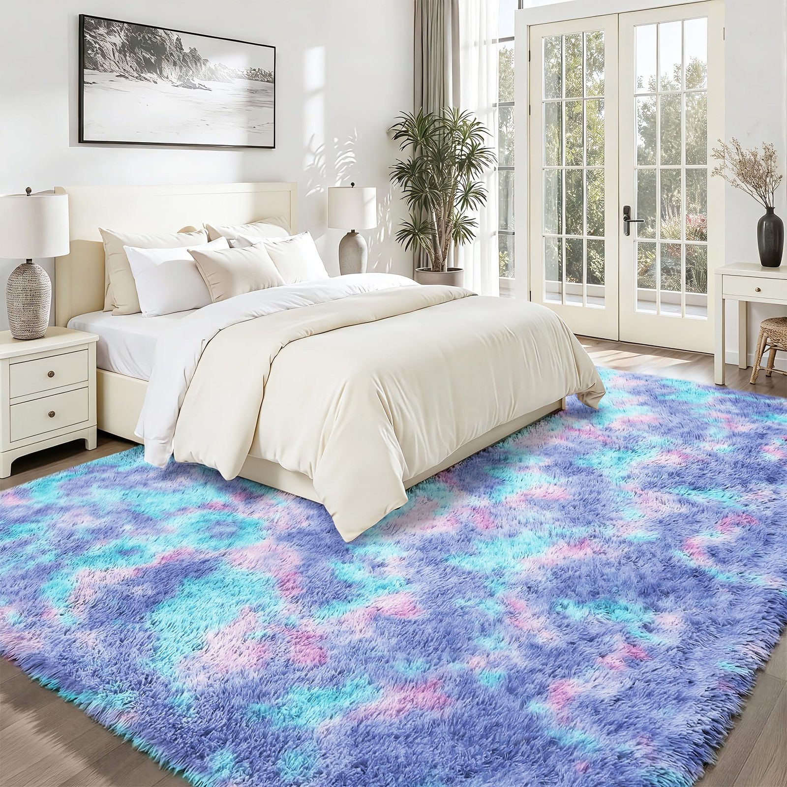 Rainbow Fluffy Rugs for Girls Bedroom: 9×12 Large Shag High Pile Area Rug Upg…
