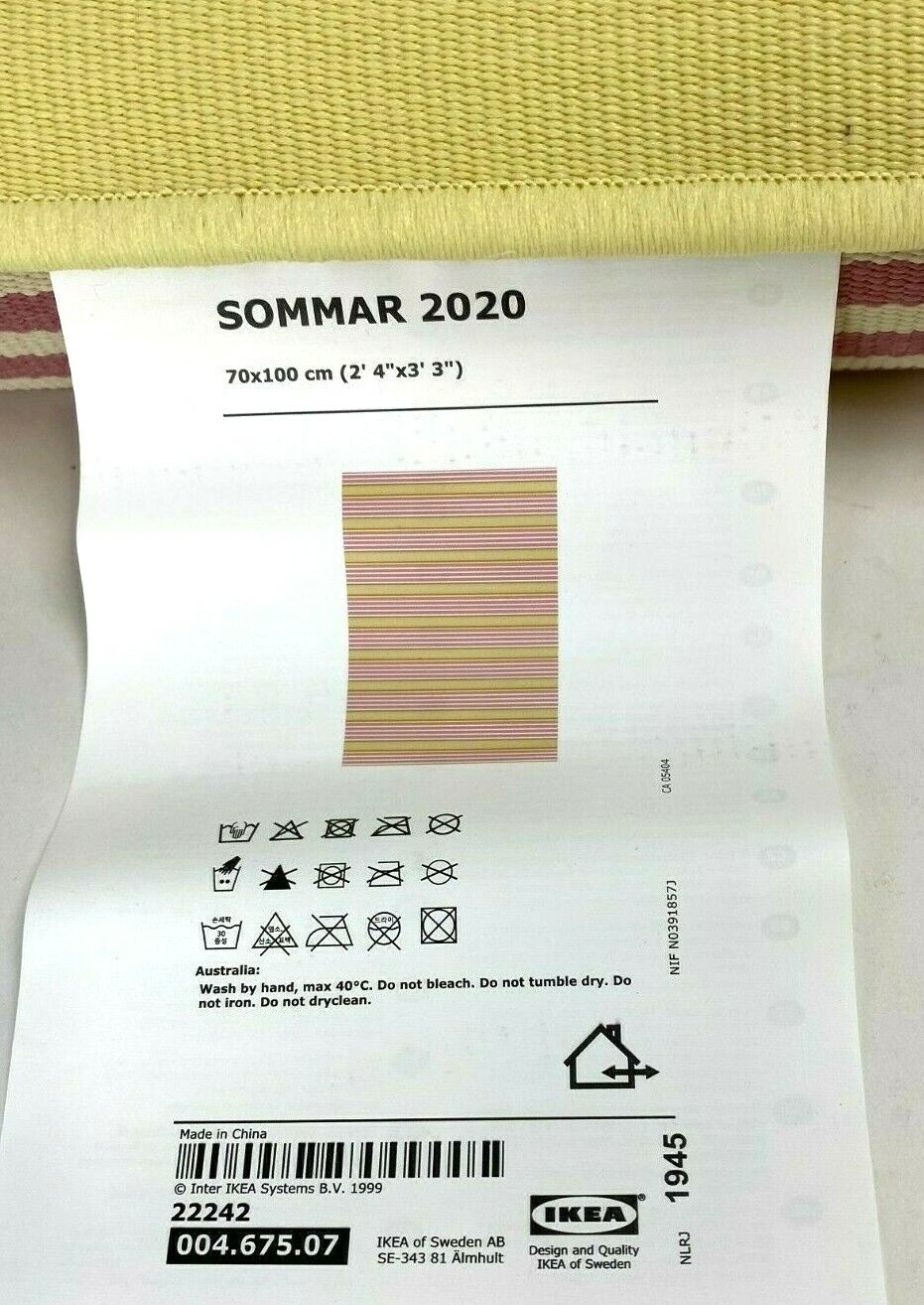 Ikea SOMMAR 2020 Area Rug Flat Woven Yellow Pink 3’3″ x 2’4″ NEW 004.675.07
