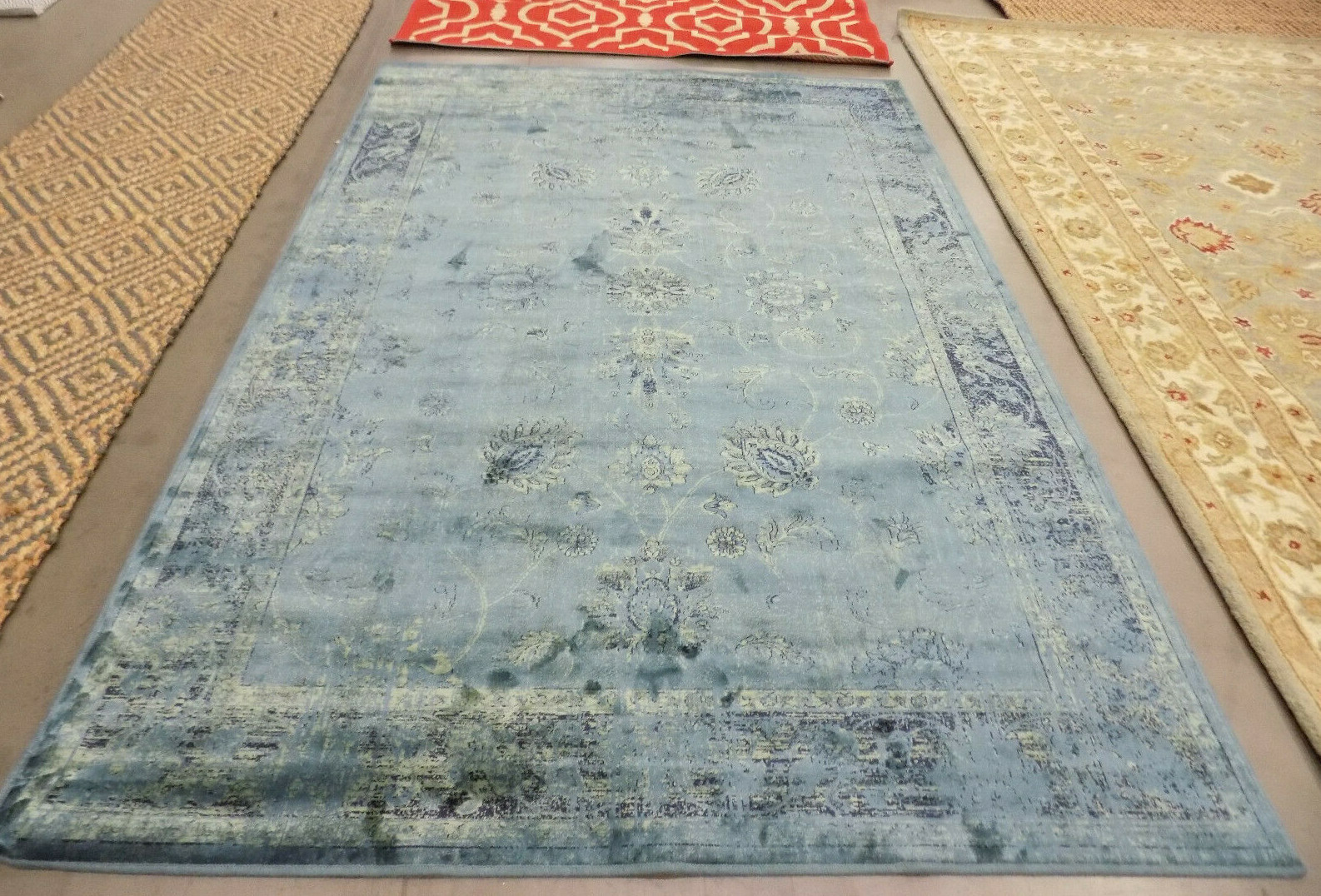 TURQUOISE 5′ 3″ x 7′ 6″ Stained Rug, Reduced Price 1172573453 VTG117-2220-5