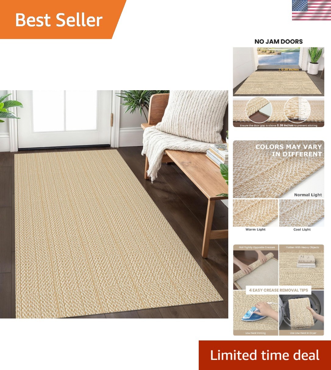 3′ x 5′ Durable Washable Area Rug with Rubber Backing – Perfect for Entrances