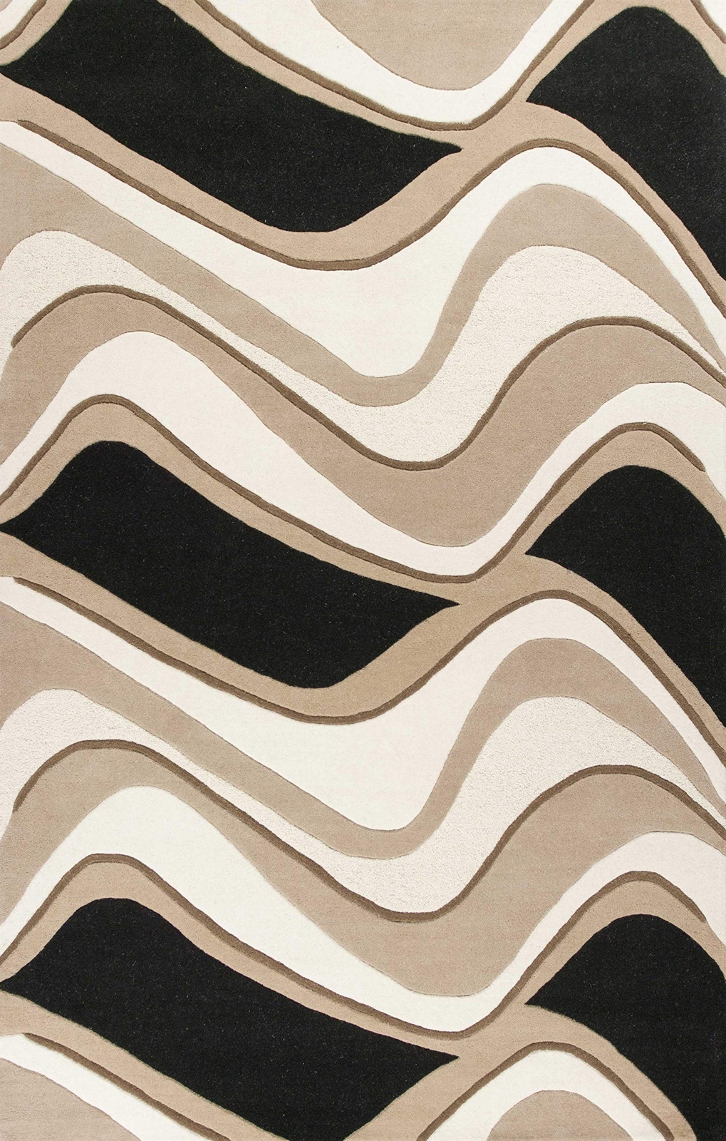 2′ X 4′ Black Or Beige Waves Wool Area Rug