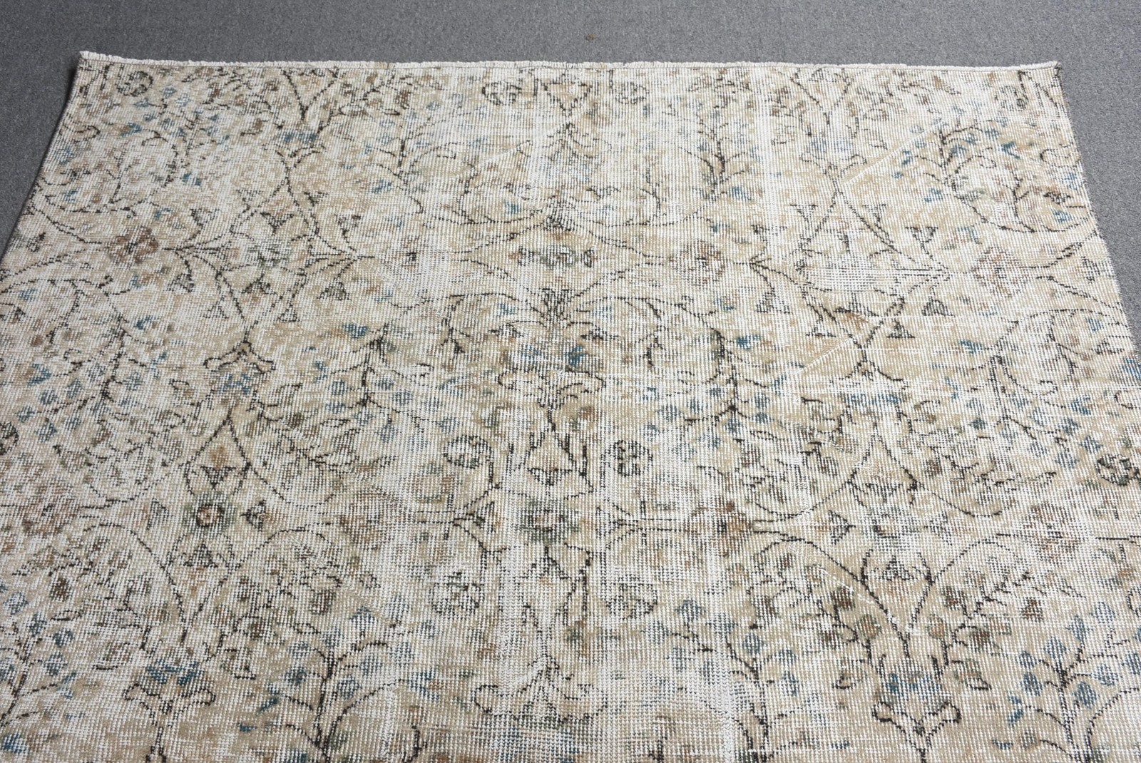 5,2×6,4 ft Area Vintage Rug, Turkish Rug, White Blue Handmade Wool Rug