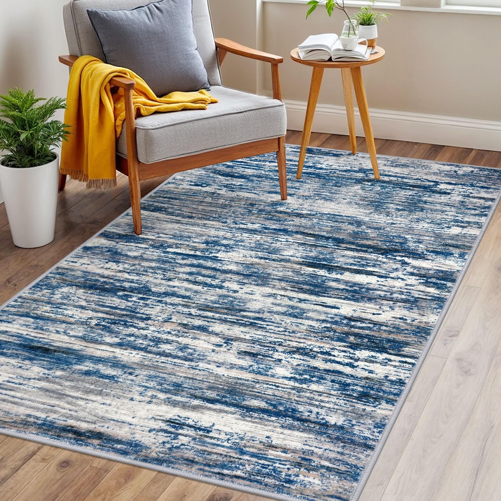 SIILOOM 3×5 Modern Abstract Area Rug for Entryway, Navy Blue Gray Neutral Mul…