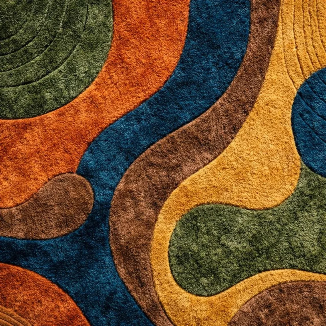 Mid Century Modern Hand-Tufted Retro Earth Tone Decor Rug Large Abstract 3d Area