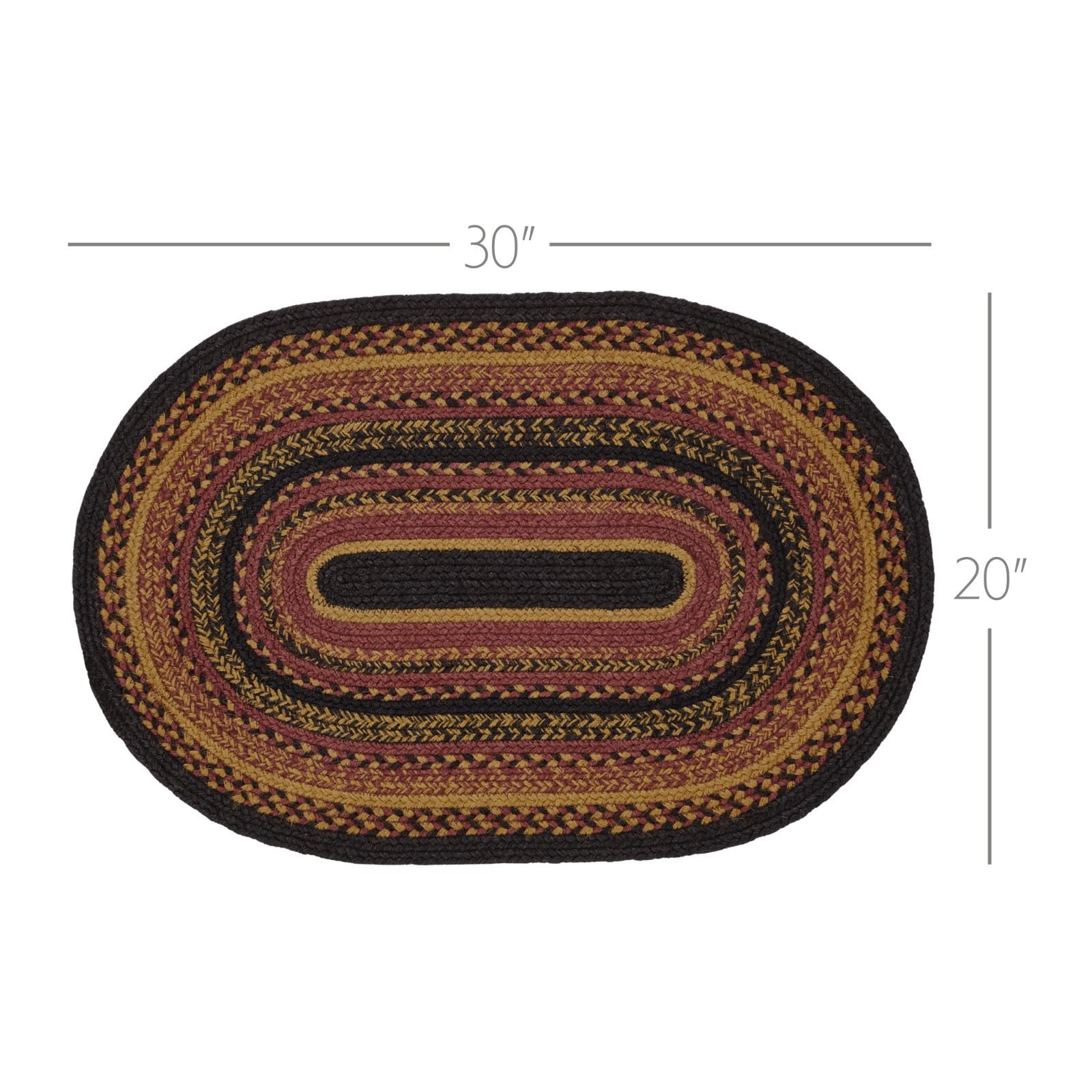 New Primitive MUSTARD RED BLACK BRAIDED RUG Floor Mat Area 20″x 30″