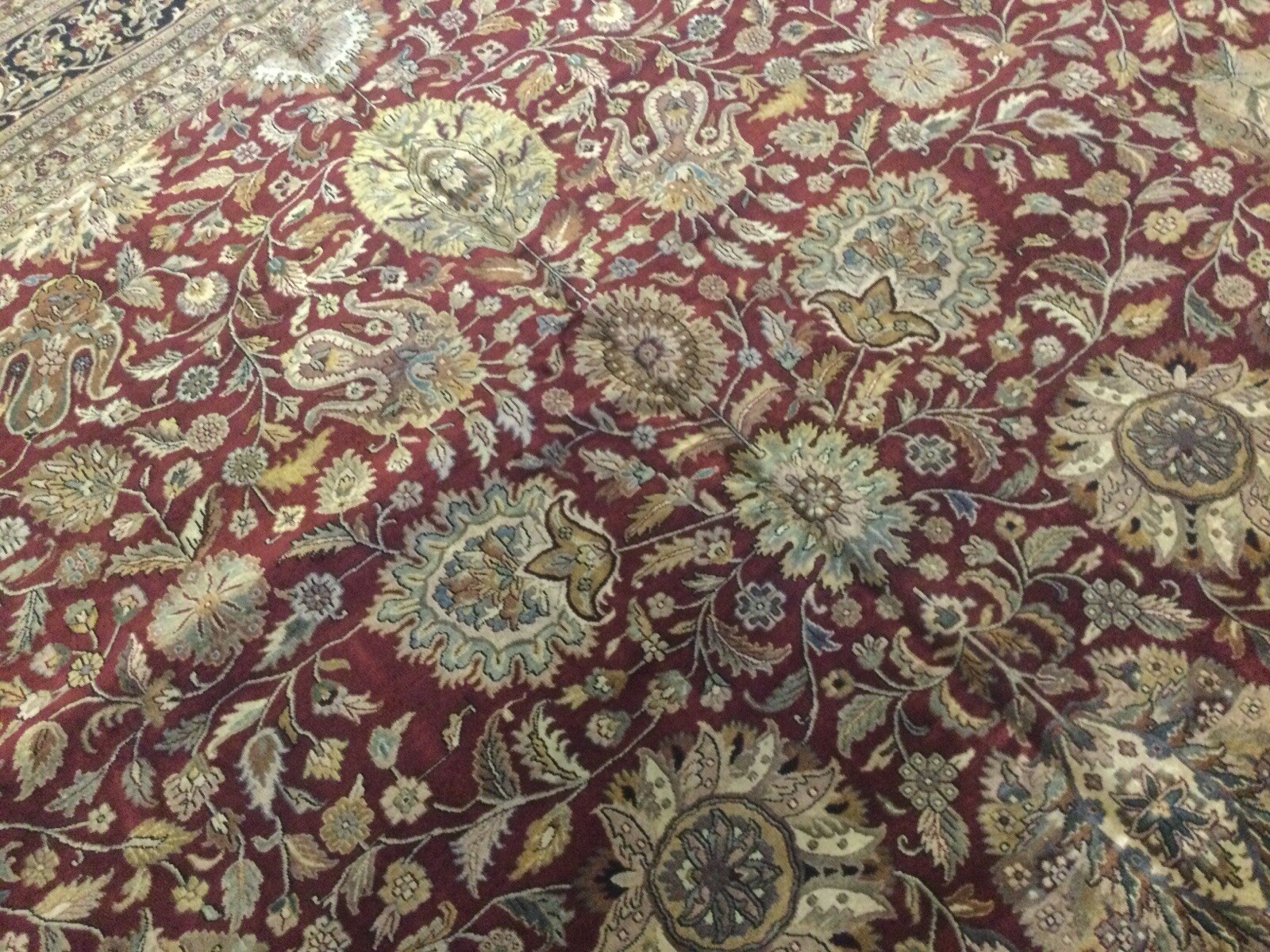11’.9” X 14’.9” Red Dark Navy Blue Traditional Oversized Oriental Rug Handmade