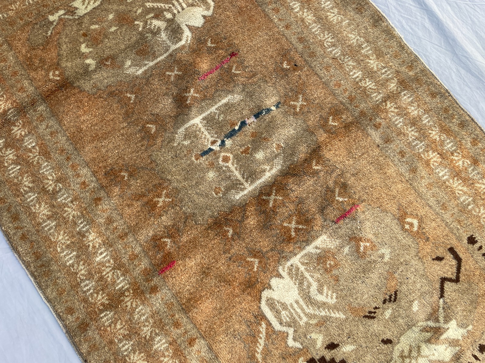 3×4 Terracotta Baluchi Tribal Wool Rug with Faded Medallions and Nomadic Border