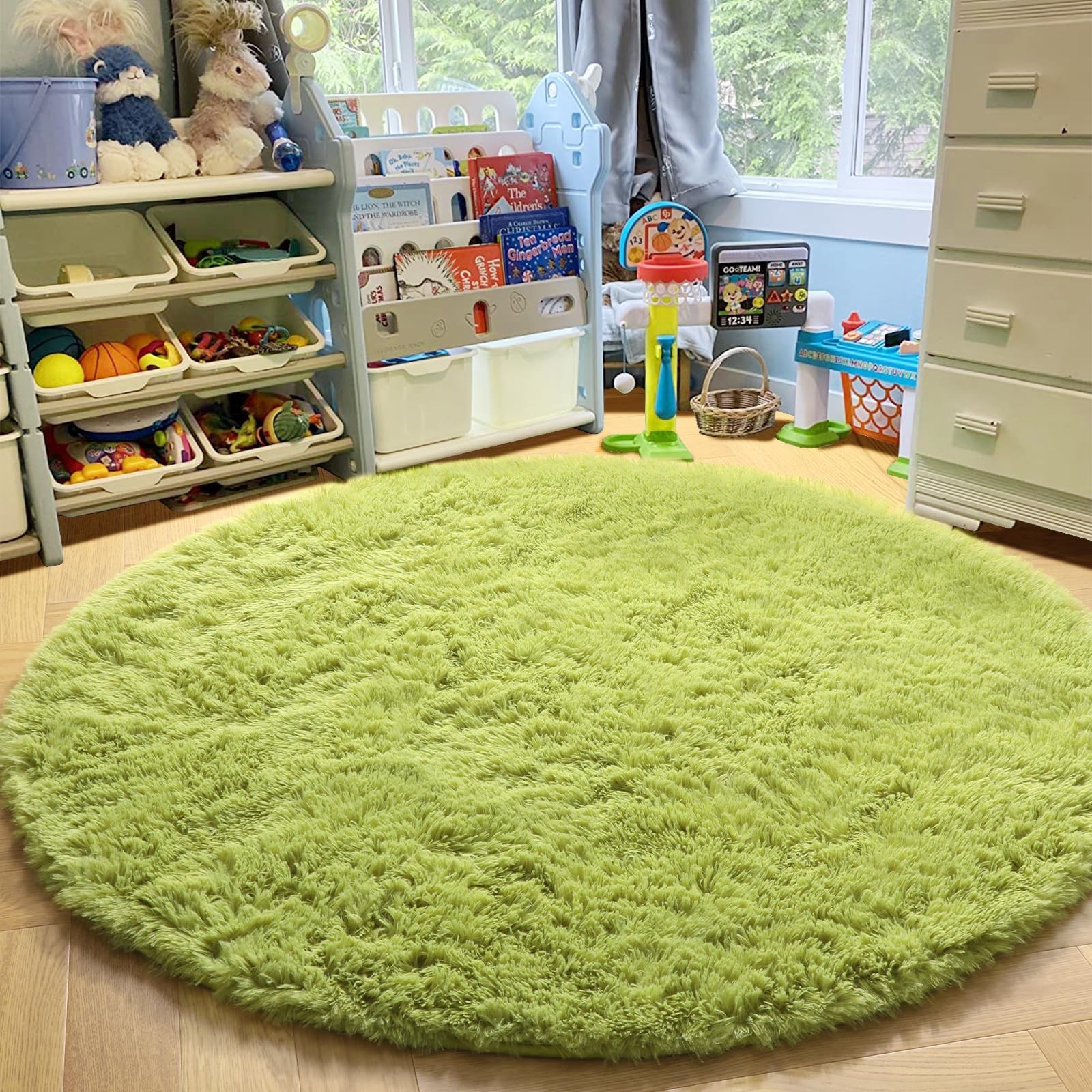Grass Green Round Rug 4Ft for Bedroom, Fluffy Shag Circle Area Rugs for Kids …