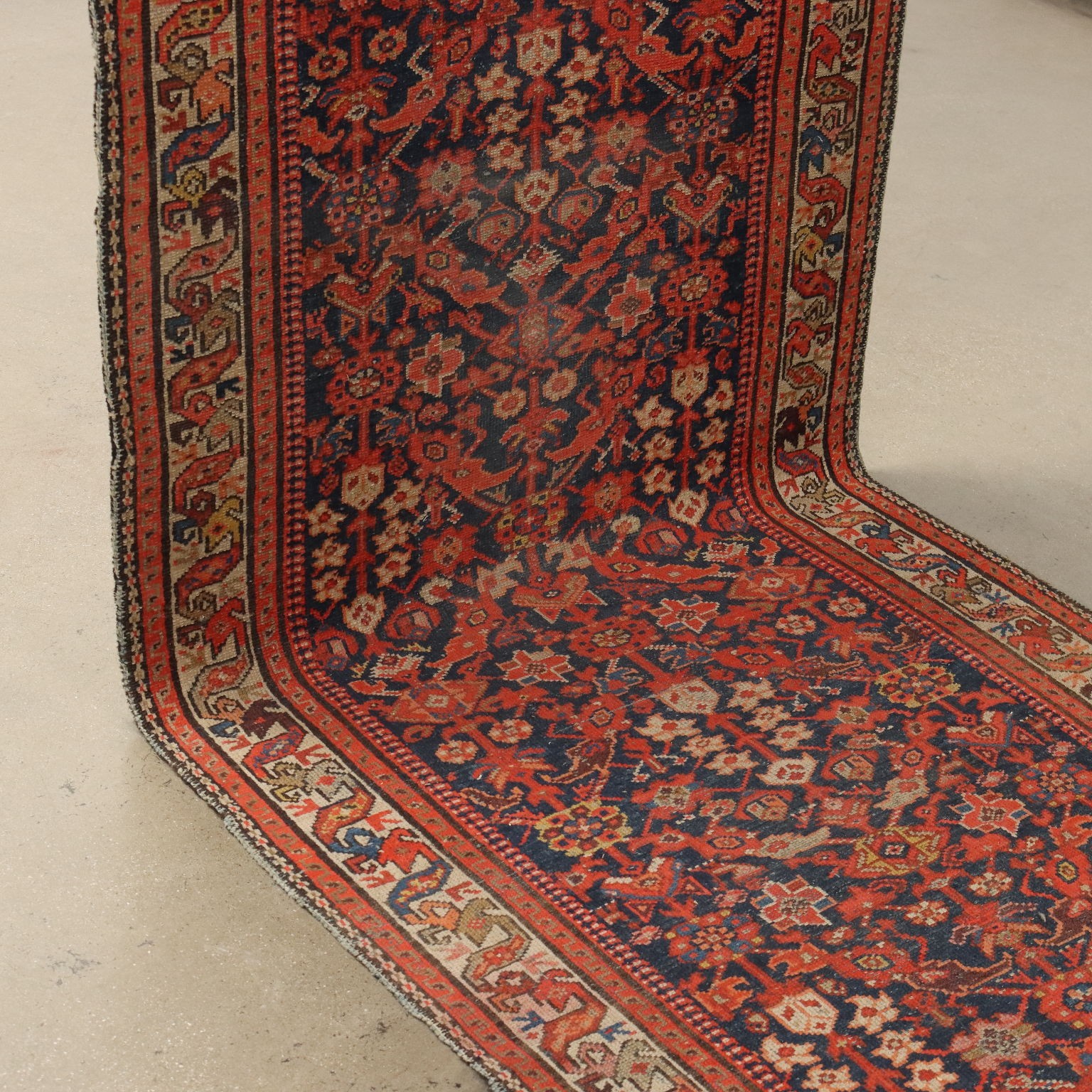 Antique Asian Carpet Cotton Wool Thin Knot 158 x 38 In