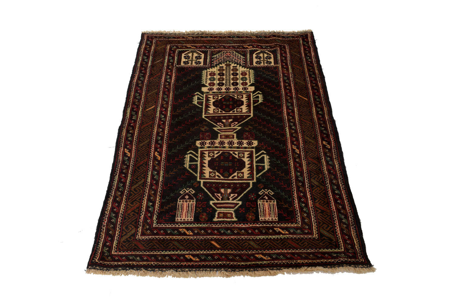 3×5′ Black Tribbal Wool afghan Baluchii Rug # P1279