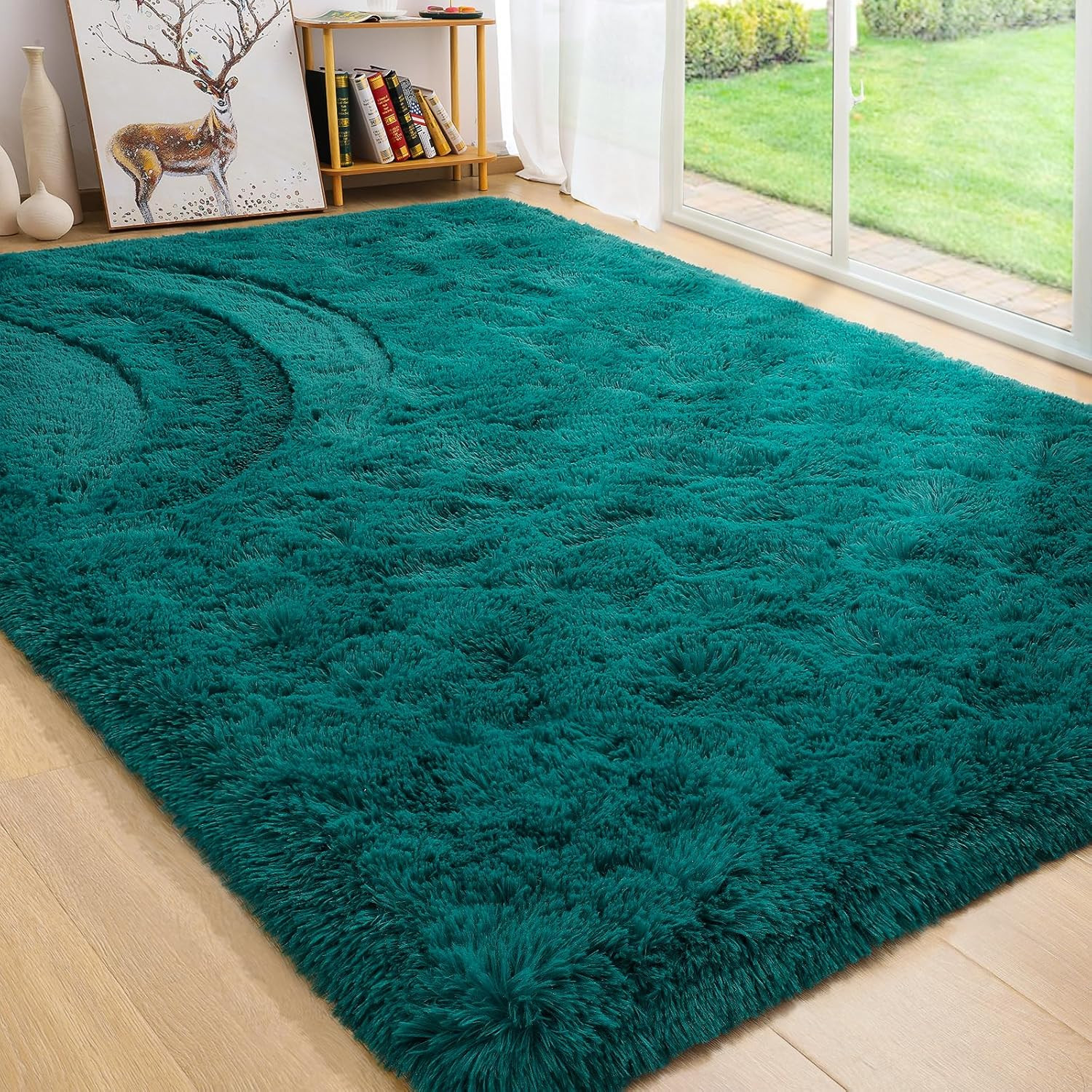 Teal Green Fluffy Rugs for Living Room Bedroom 4X6, Soft Plush Fuzzy