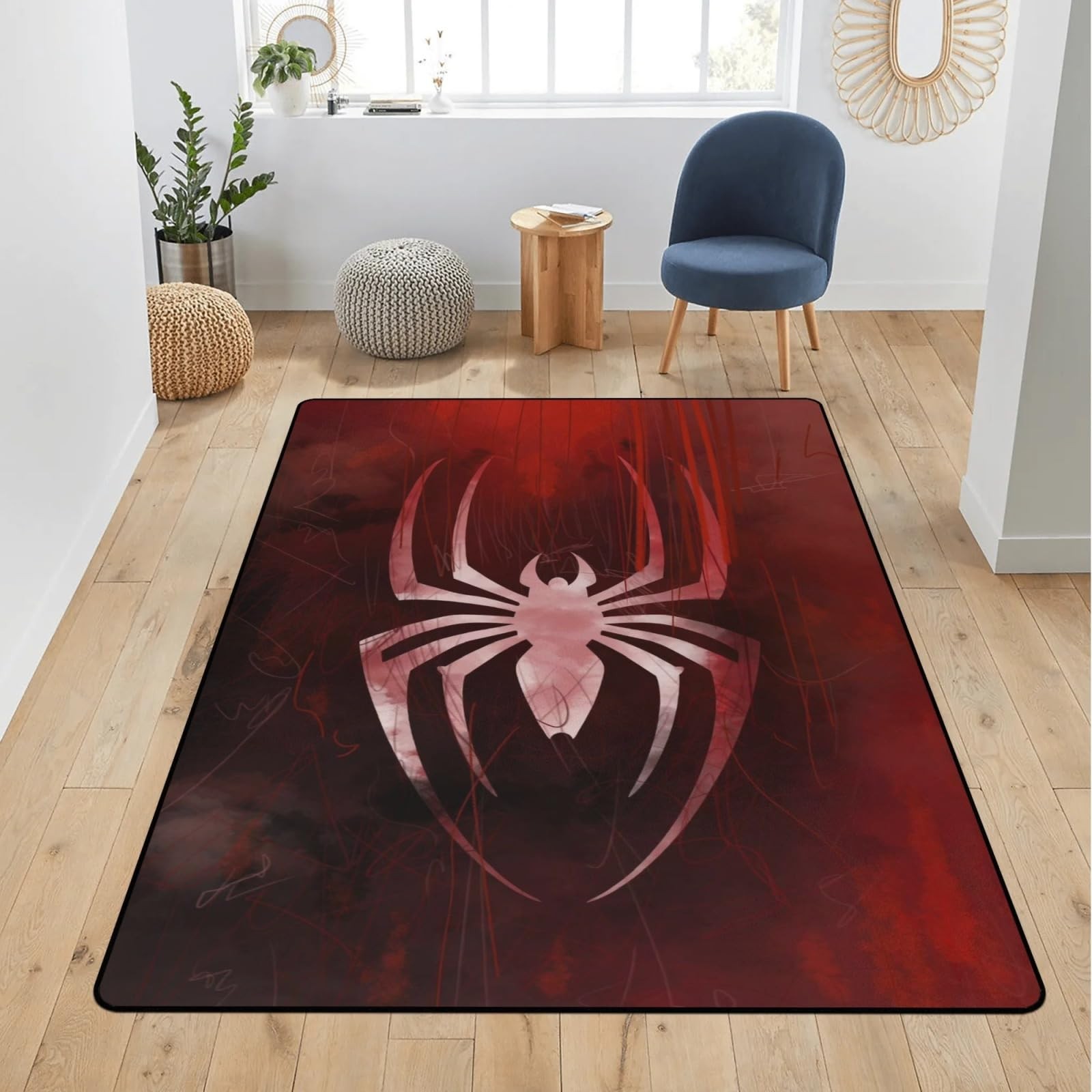 Red Spider Area Rug White Spider Symbol Carpet Modern Graphic Hallway Popular…