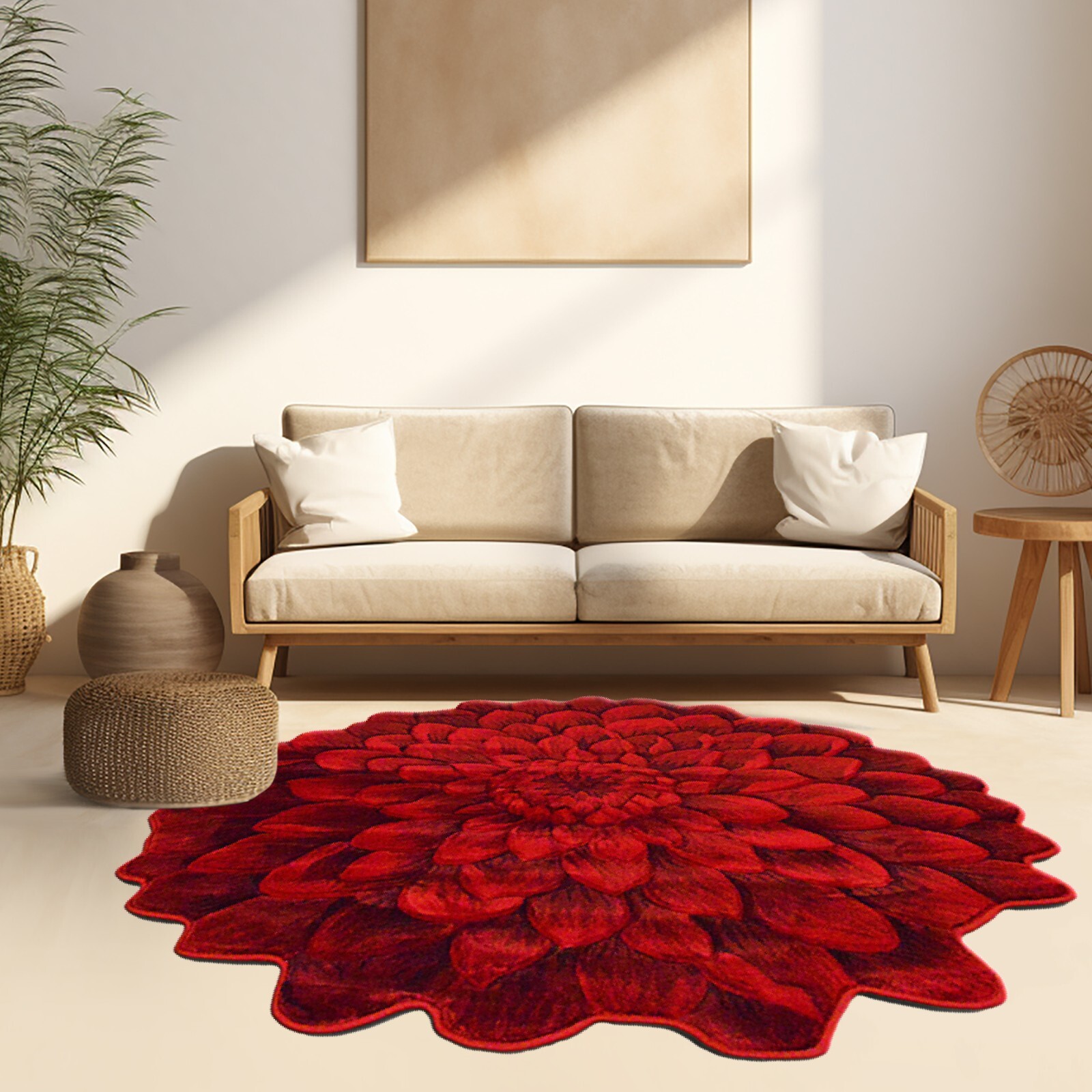 Flowers Hand Carved Floral Rose Novelty Thick Round Rug Design 303
