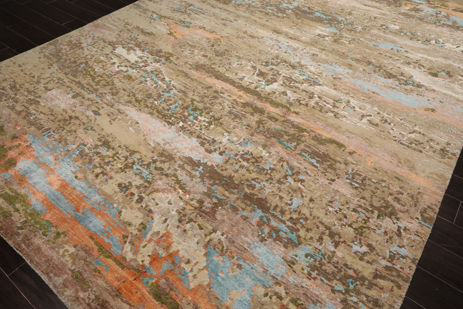 9×12 Beige, Green Hand Knotted Tibetan Sherpa Contemporary Wool & Silk Area Rug