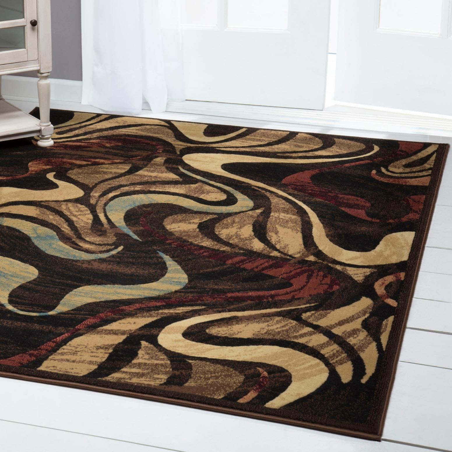 Catalina Picasso Contemporary Artistic Swirl Area Rug, Black/Brown, 7’10″x10’2″
