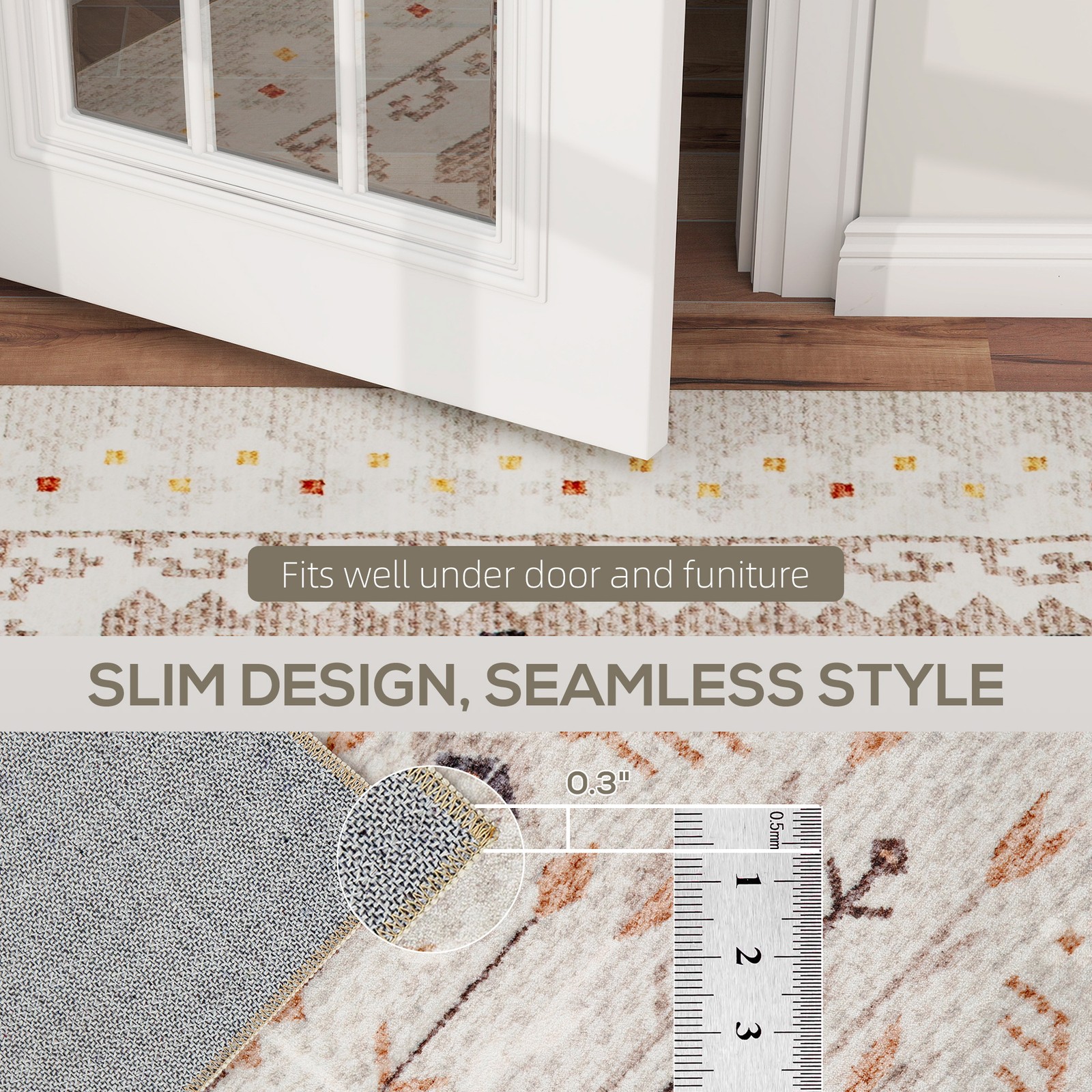 HOMCOM Area Rug 8×10, Non-Slip Boho Flannel Print Floor Carpet, Brown
