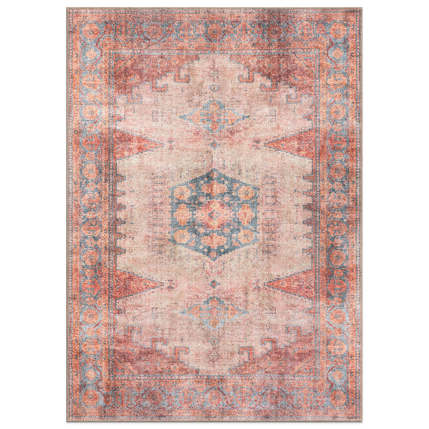 Rugshop Rugs for Living Room Vintage Bohemian Machine Washable Non-Slip Area Rug