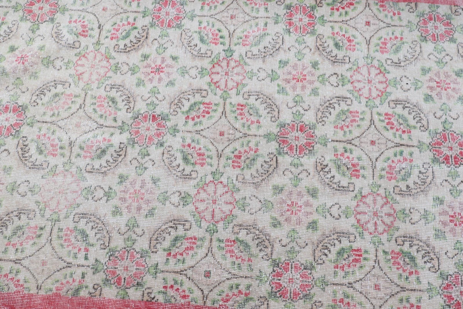 Vintage Rug, 3,7×6,7 ft Area Turkish Rug, Red Green Floral Rug