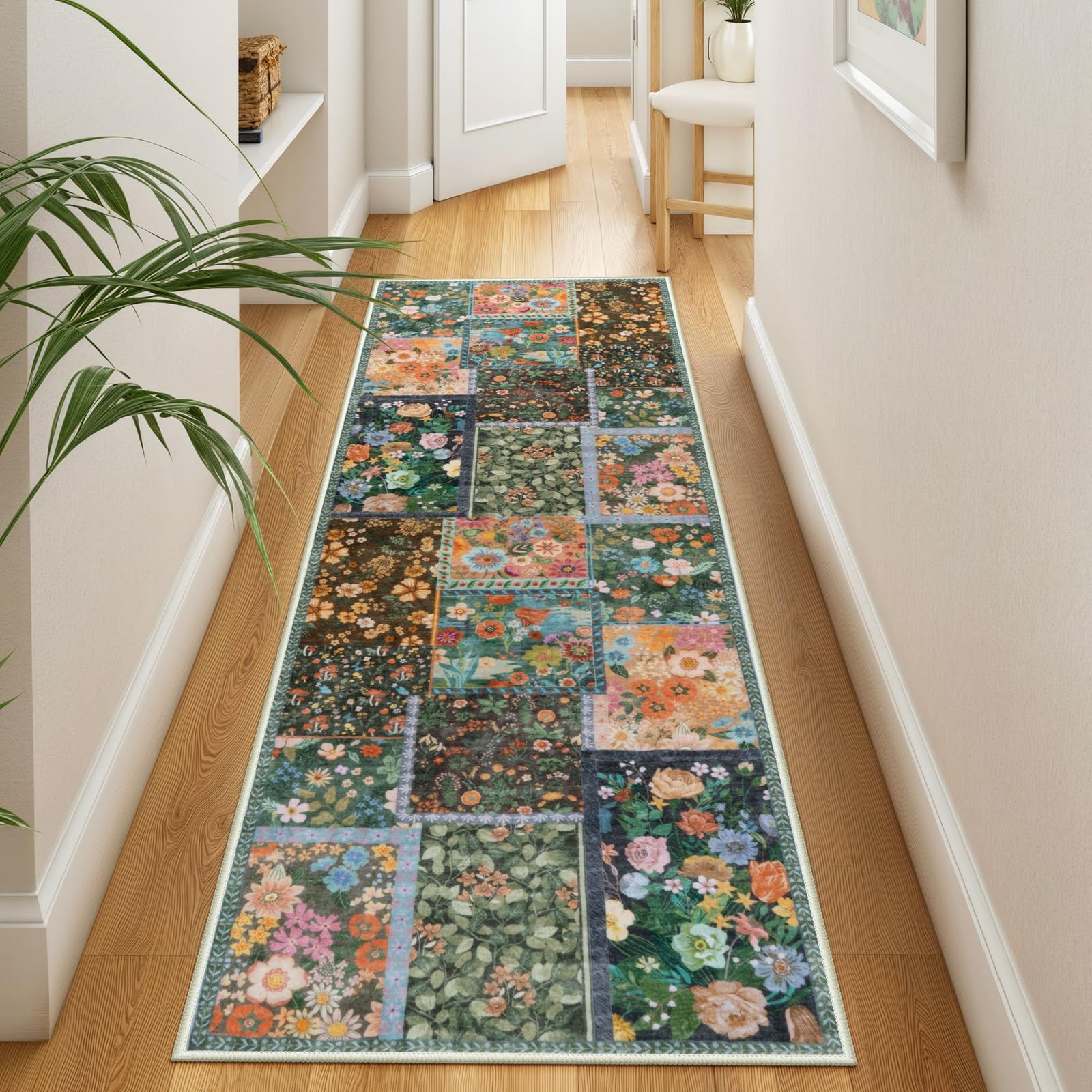 2×6 Brown Runner Rug for Hallways, Patchwork Area Rug Washable Runner for Bed…
