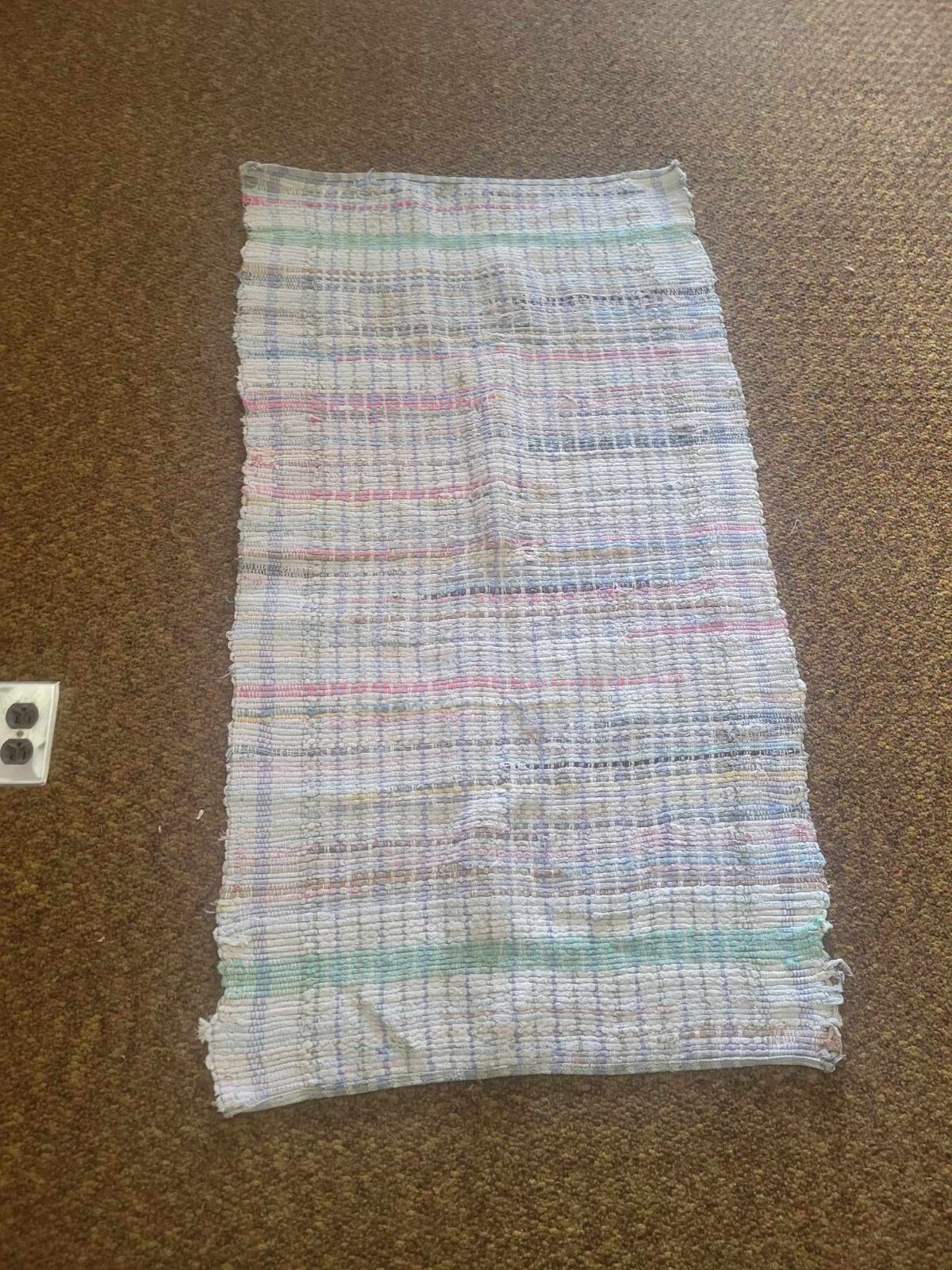 Vintage Rag Rug Runner Primitive Farmhouse Decor 25″ x 45″ Multi Color