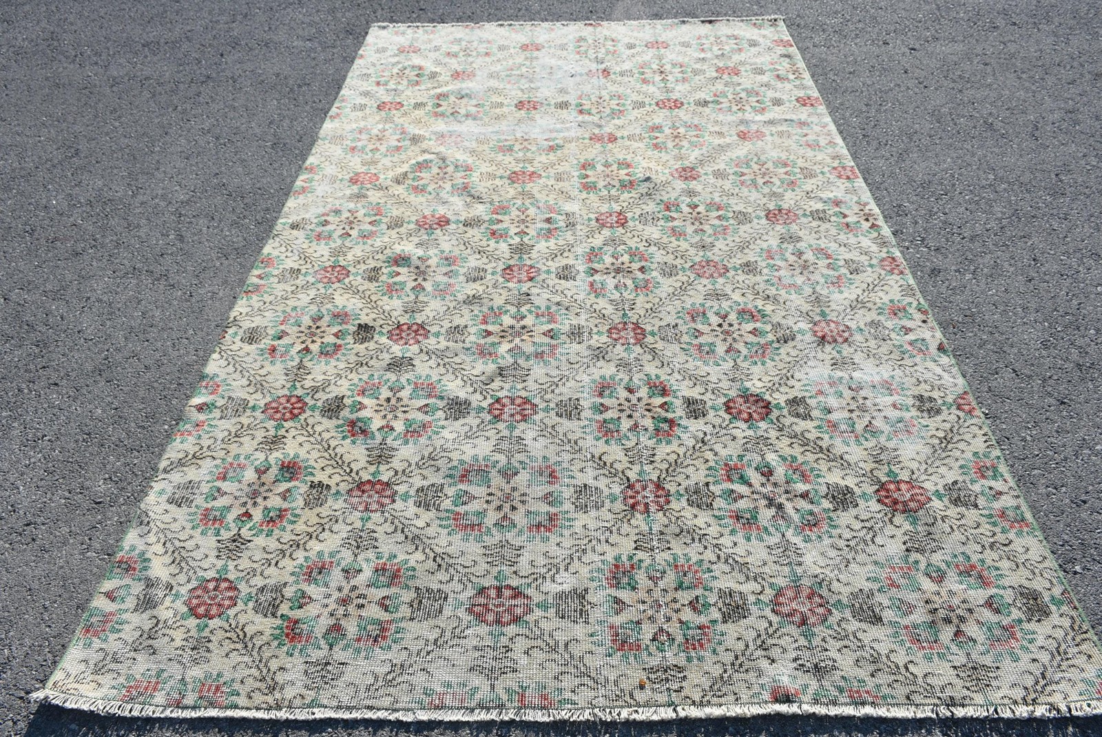 5,7×9,7 ft Turkish Large Rug, Red Green Vintage Abstract Wool Rug