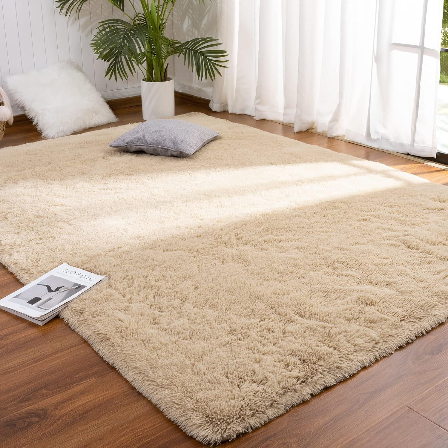 2X3 Rug Small Beige Rug Fluffy Rugs for Bedroom Kicthen Entryway Hallyway Was…